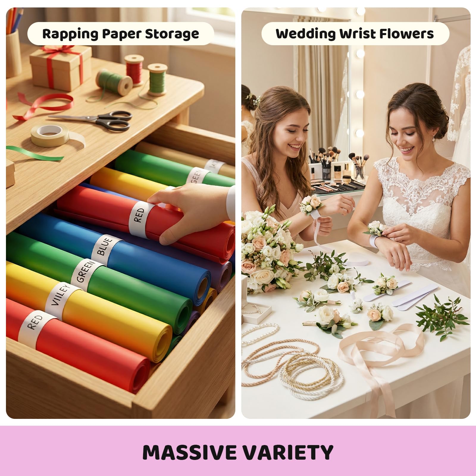 MCPINKY white wristbands used as writable labels for quick organization.
