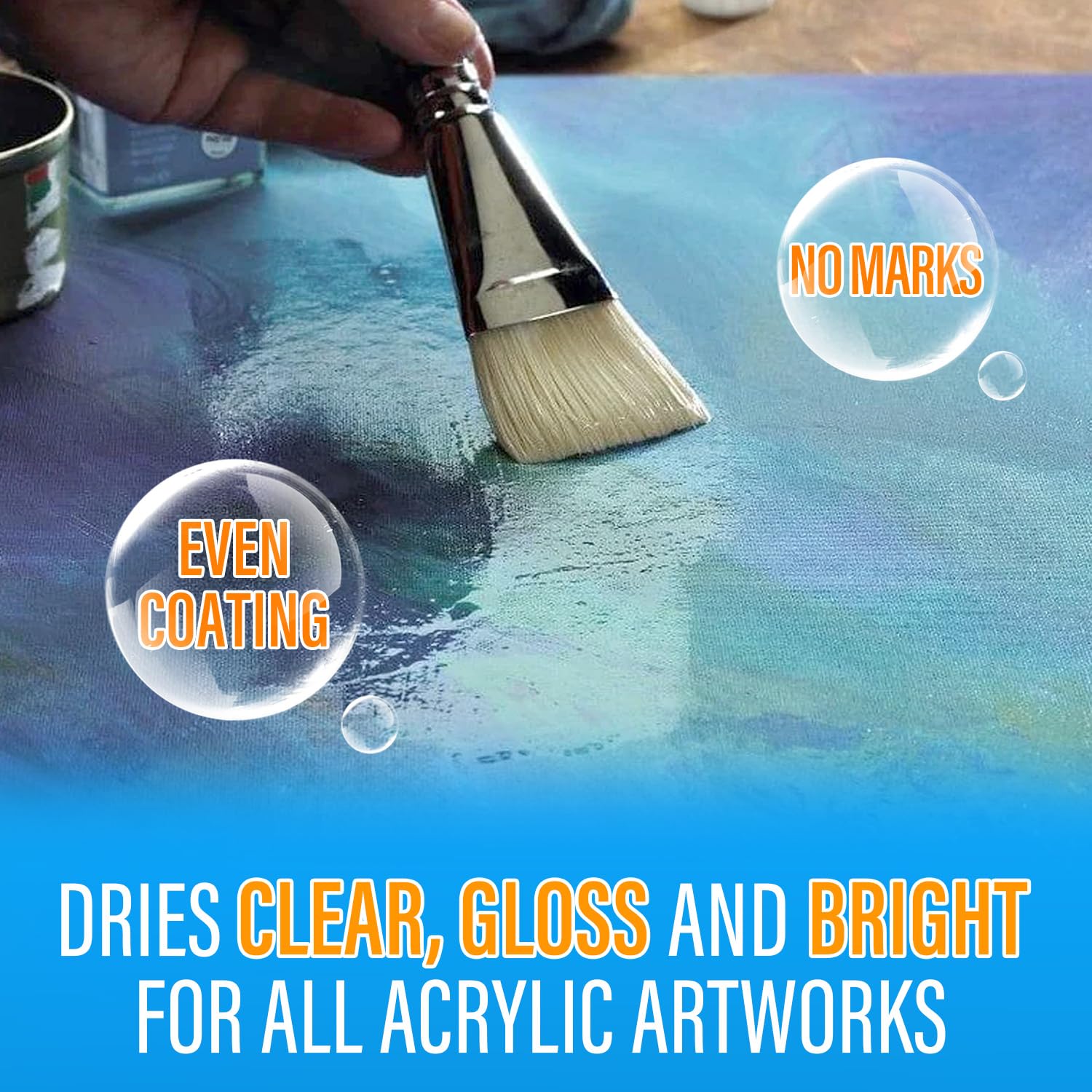 MCTRHG varnish protecting acrylic art with a durable dust-repellent film.