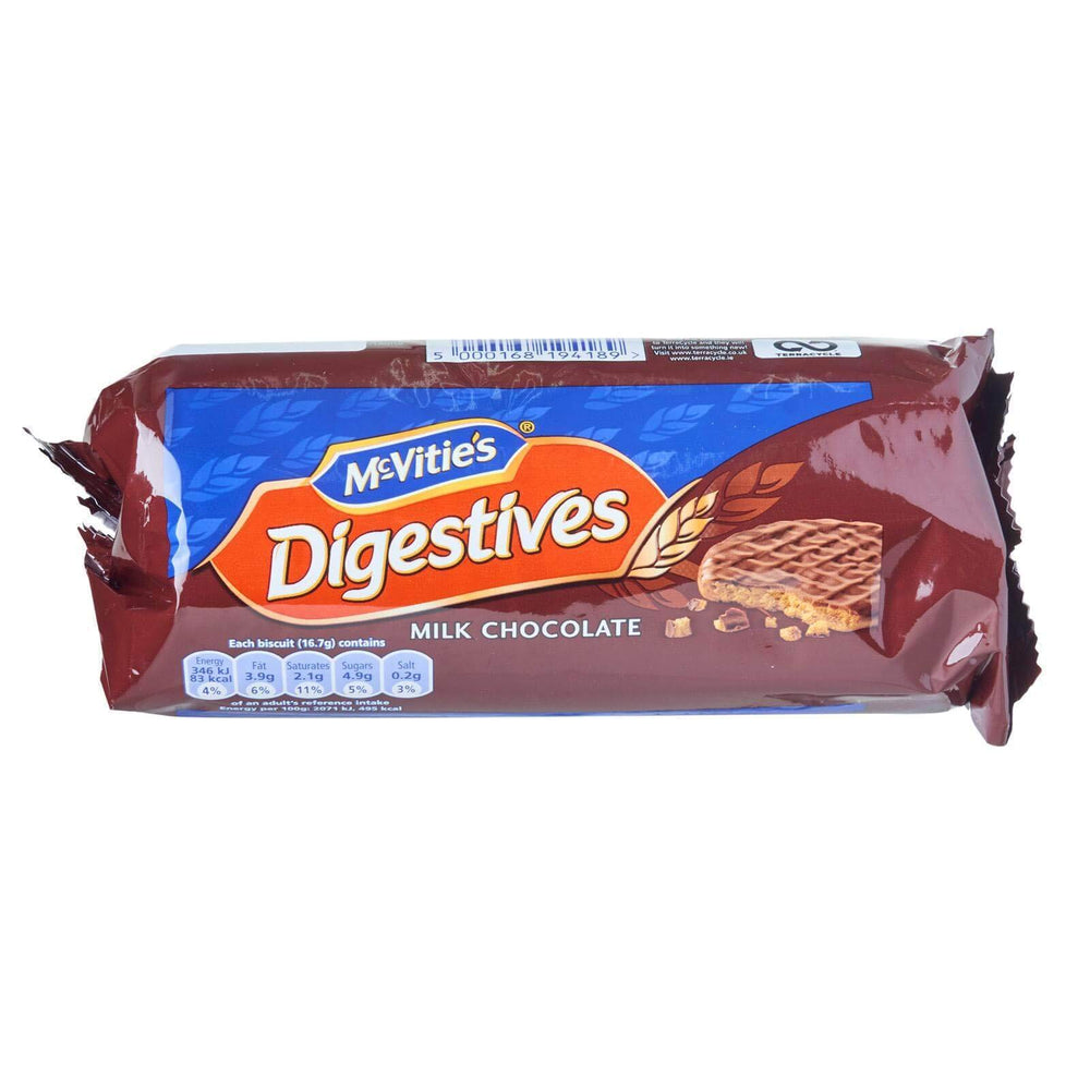 McVitie's Milk Chocolate Digestives pack with three biscuits, ideal with tea