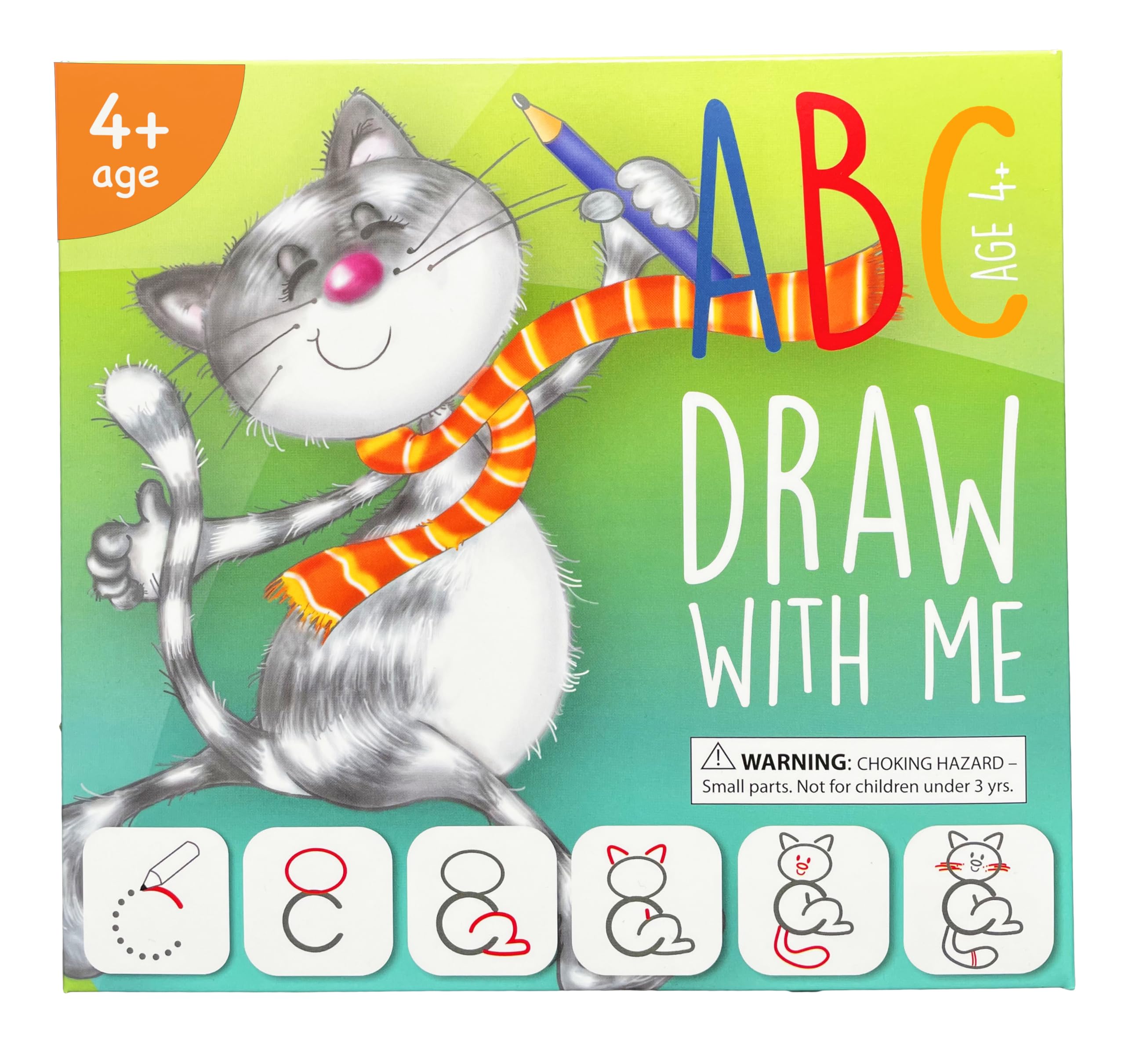 MD CREATIVE drawing with alphabet tracing set box shows organized learning activity for handwriting practice.