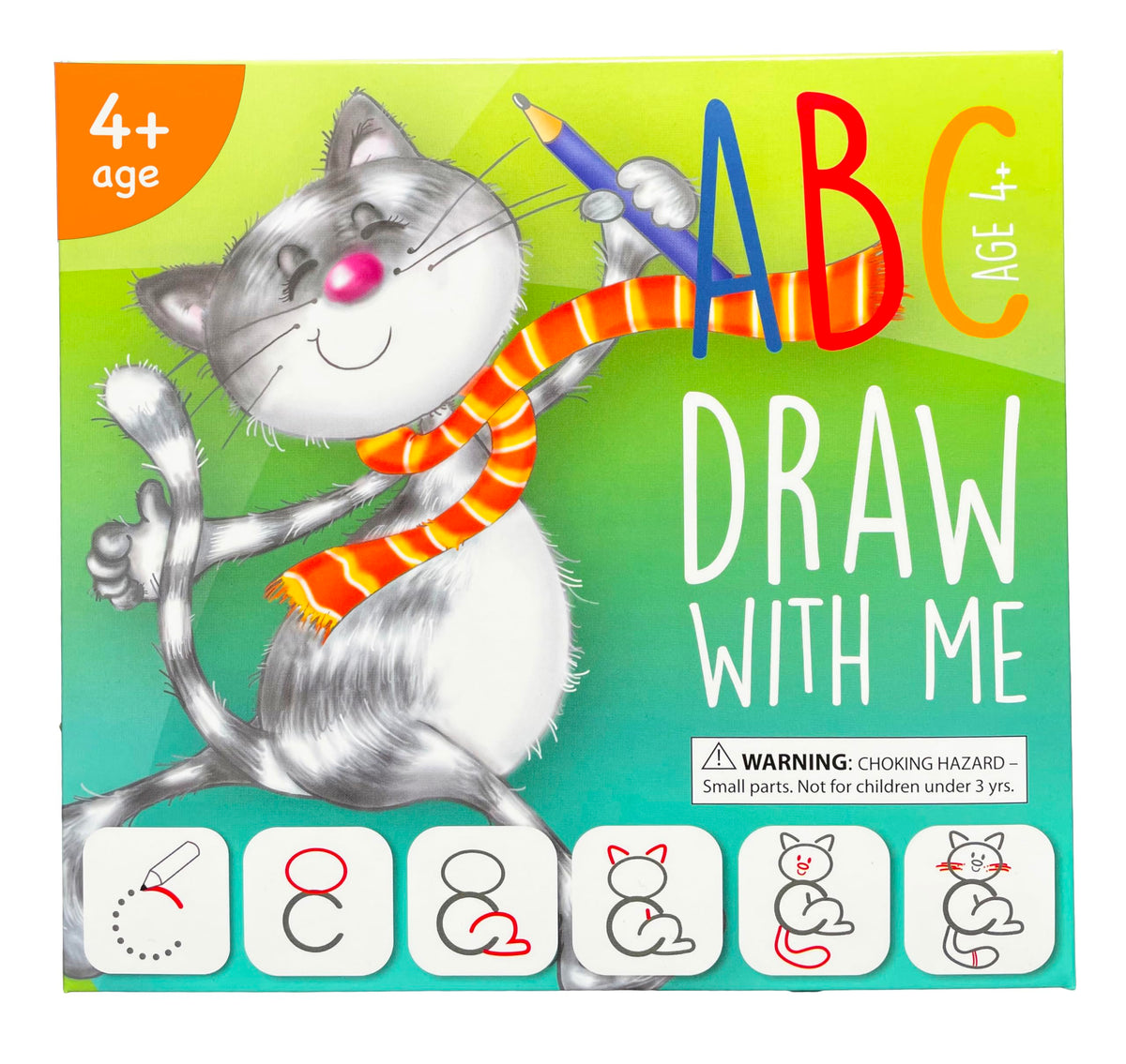 MD CREATIVE drawing with alphabet tracing set box shows organized learning activity for handwriting practice.