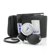 MDF Calibra aneroid dial closeup with high-contrast readout for quick measurements.