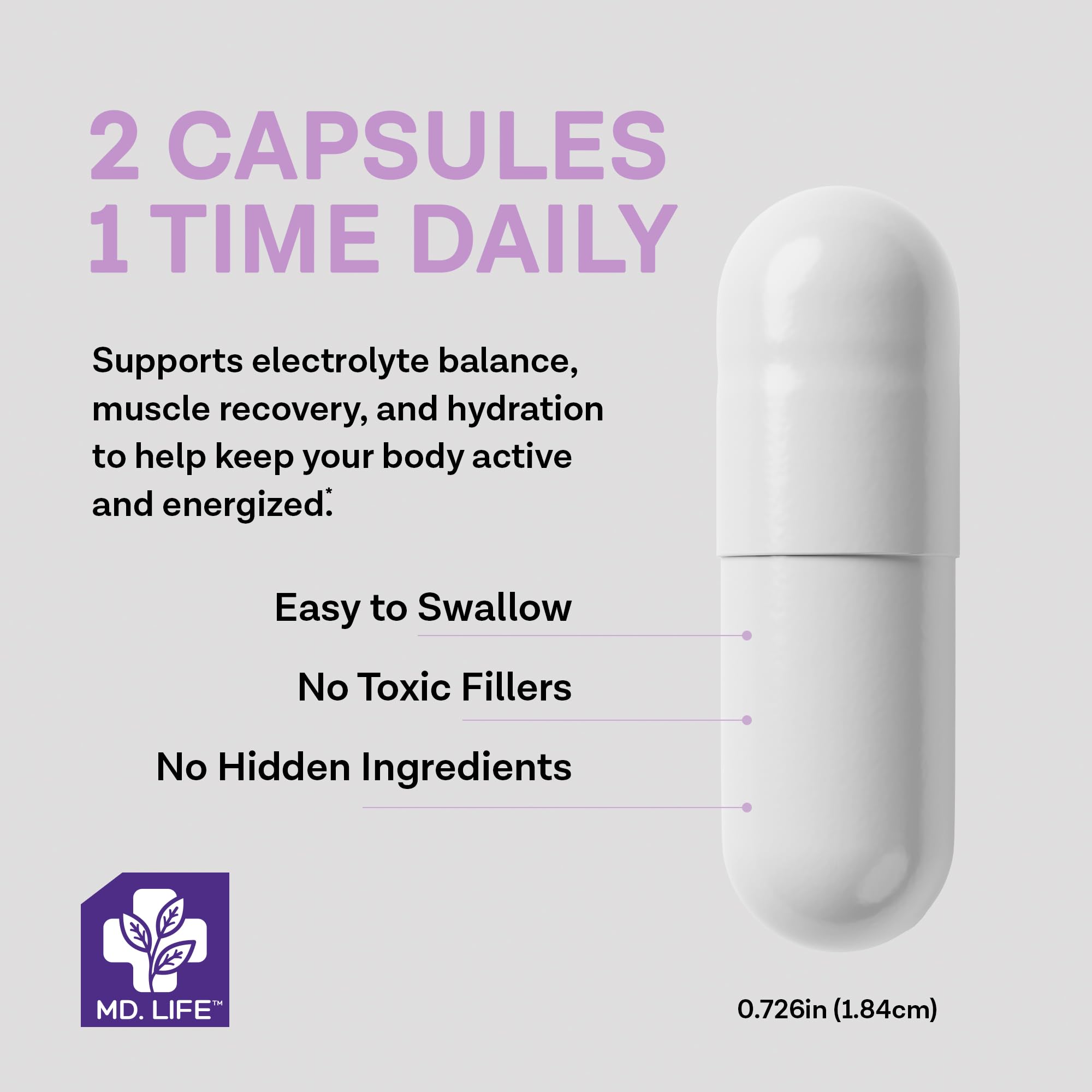 MD.LIFE potassium magnesium supplement capsules close-up emphasizing high absorption magnesium complex.