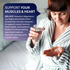 MD.LIFE potassium magnesium supplement dispensing scene showing easy daily use.