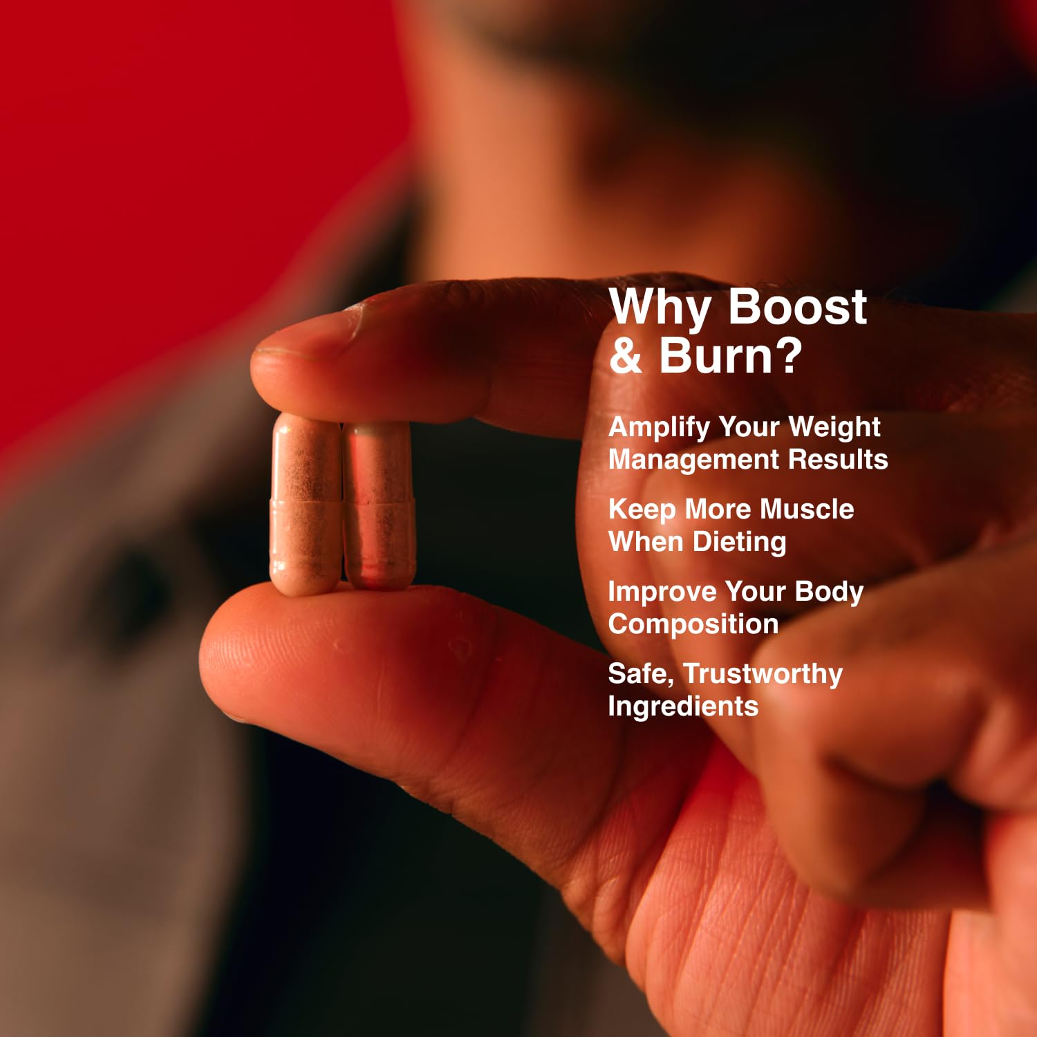 Mdrive Boost and Burn capsules closeup featuring premium formulation ingredients