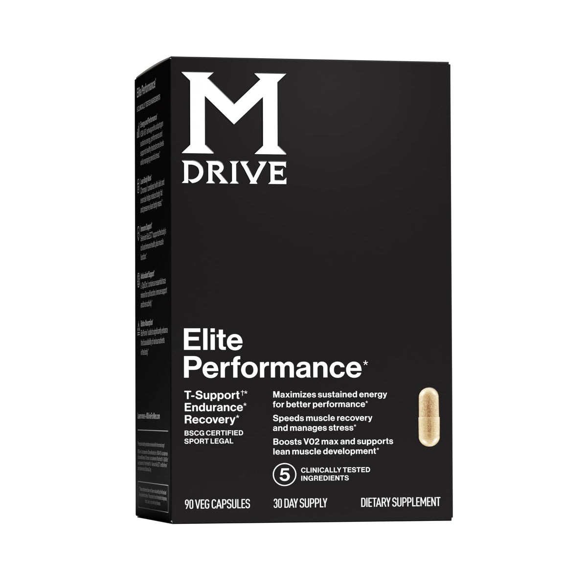 Mdrive Elite bottle front view highlighting premium adaptogens for energy support.