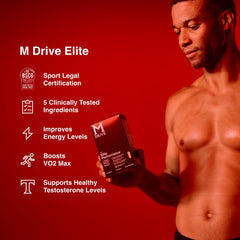 Mdrive Elite capsules pouring into hand for daily energy support.