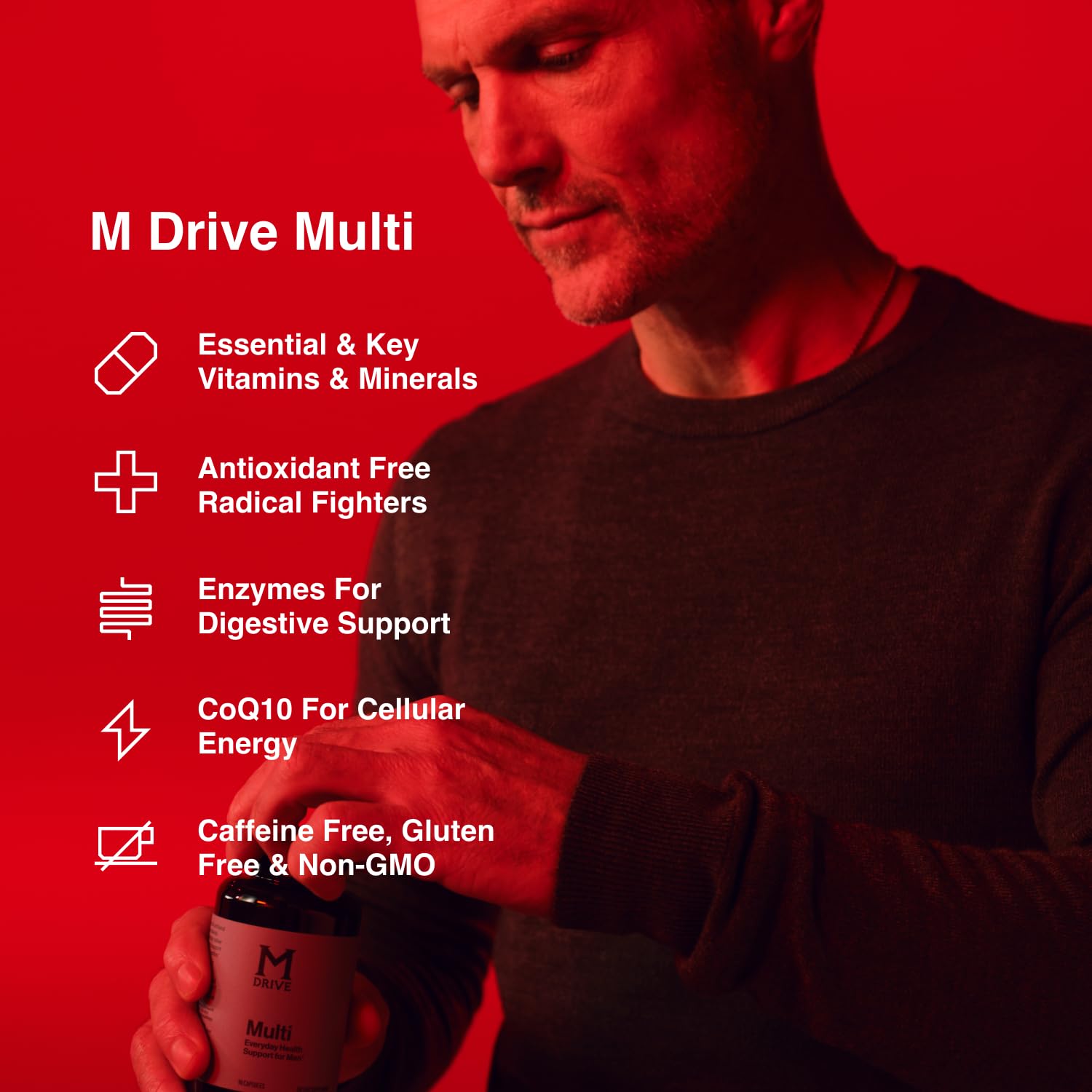 Mdrive Multivitamin for Men capsules in hand for easy daily intake.