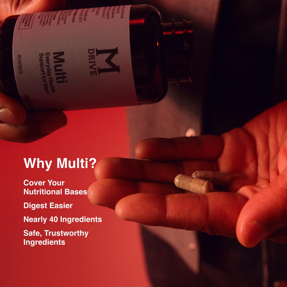 Mdrive Multivitamin for Men immune support icons illustrating potential immune-related benefits.