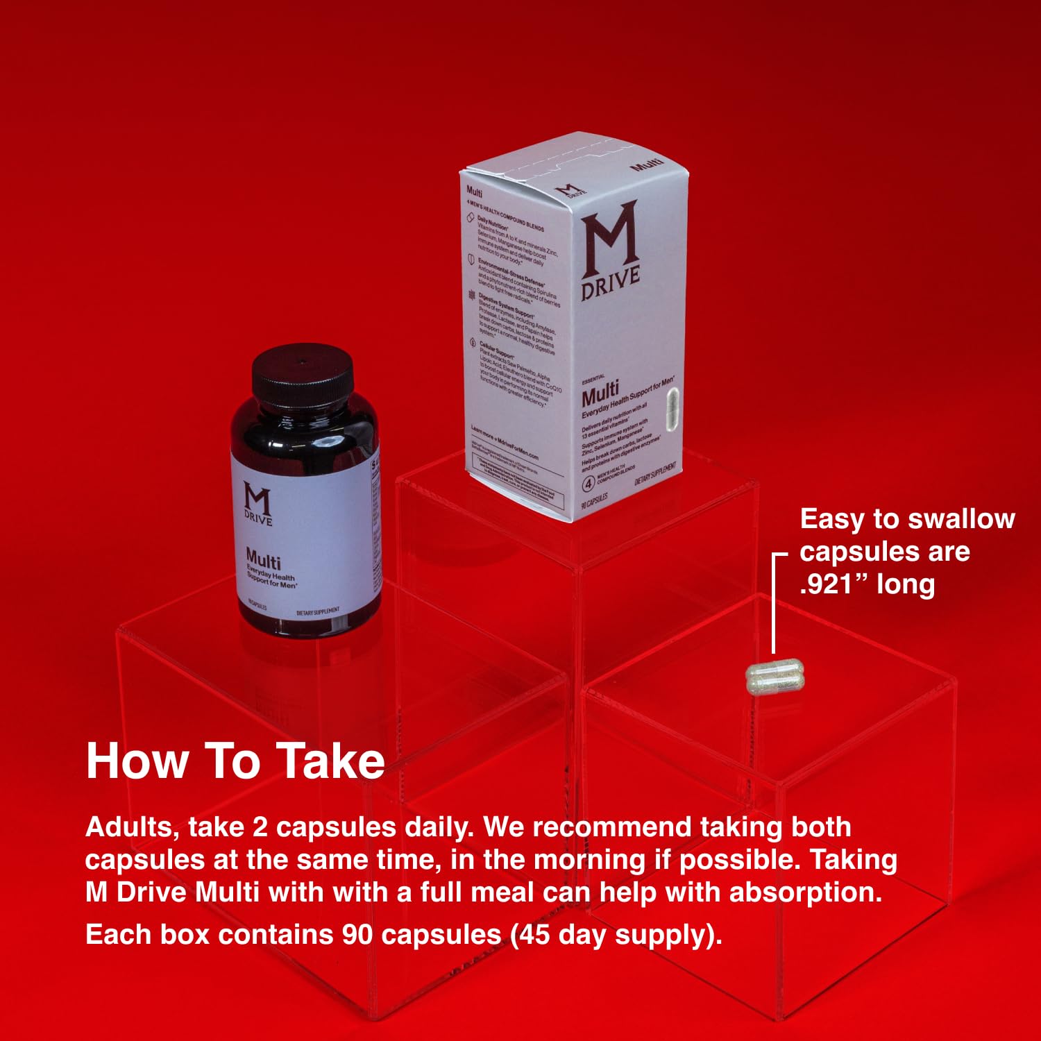 Mdrive Multivitamin for Men ingredients with zinc, selenium and manganese for daily nutrition.
