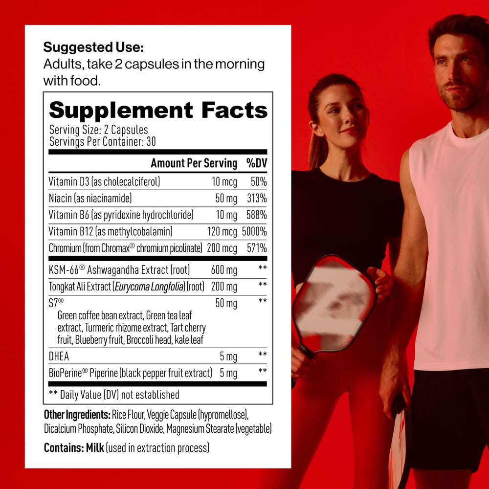 Mdrive Prime capsules being poured signaling easy daily dosing for lasting energy