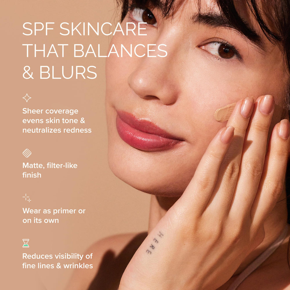MDSolarSciences tinted crème on skin with natural matte finish and no white cast.