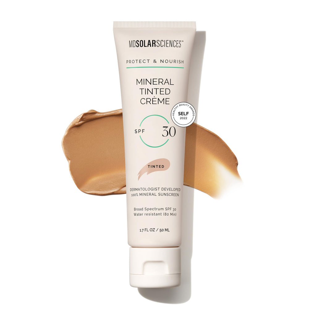 MDSolarSciences mineral tinted crème sunscreen SPF 30 bottle ready for daily protection.