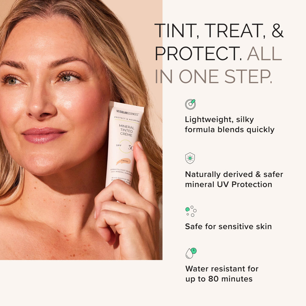 Tint swatch on skin showing sheer blend and matte finish with MDSolarSciences.
