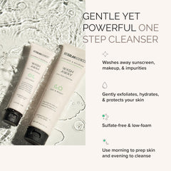 MDSolarSciences Wash Away Cleanser foaming texture illustrating gentle exfoliation and hydration.