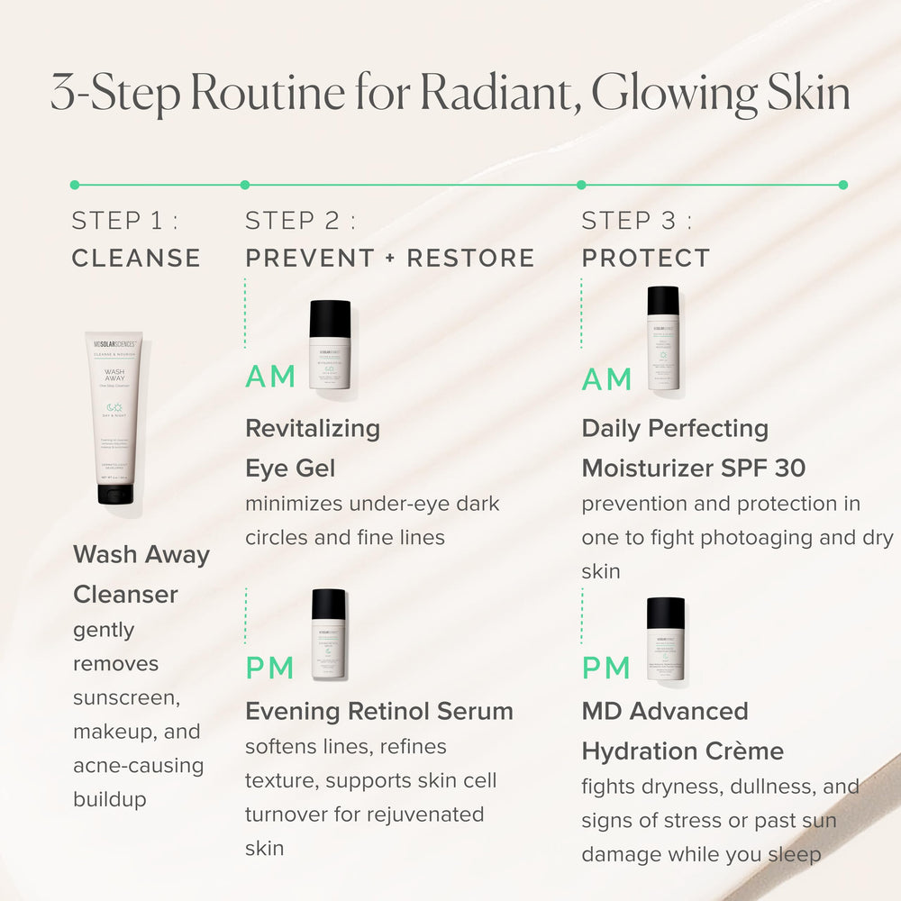 MDSolarSciences Wash Away Cleanser ingredients scene highlighting pineapple, apple extracts and hyaluronic acid.
