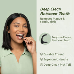 Me Mother Earth vegan floss picks made from natural materials for gentle plaque removal.