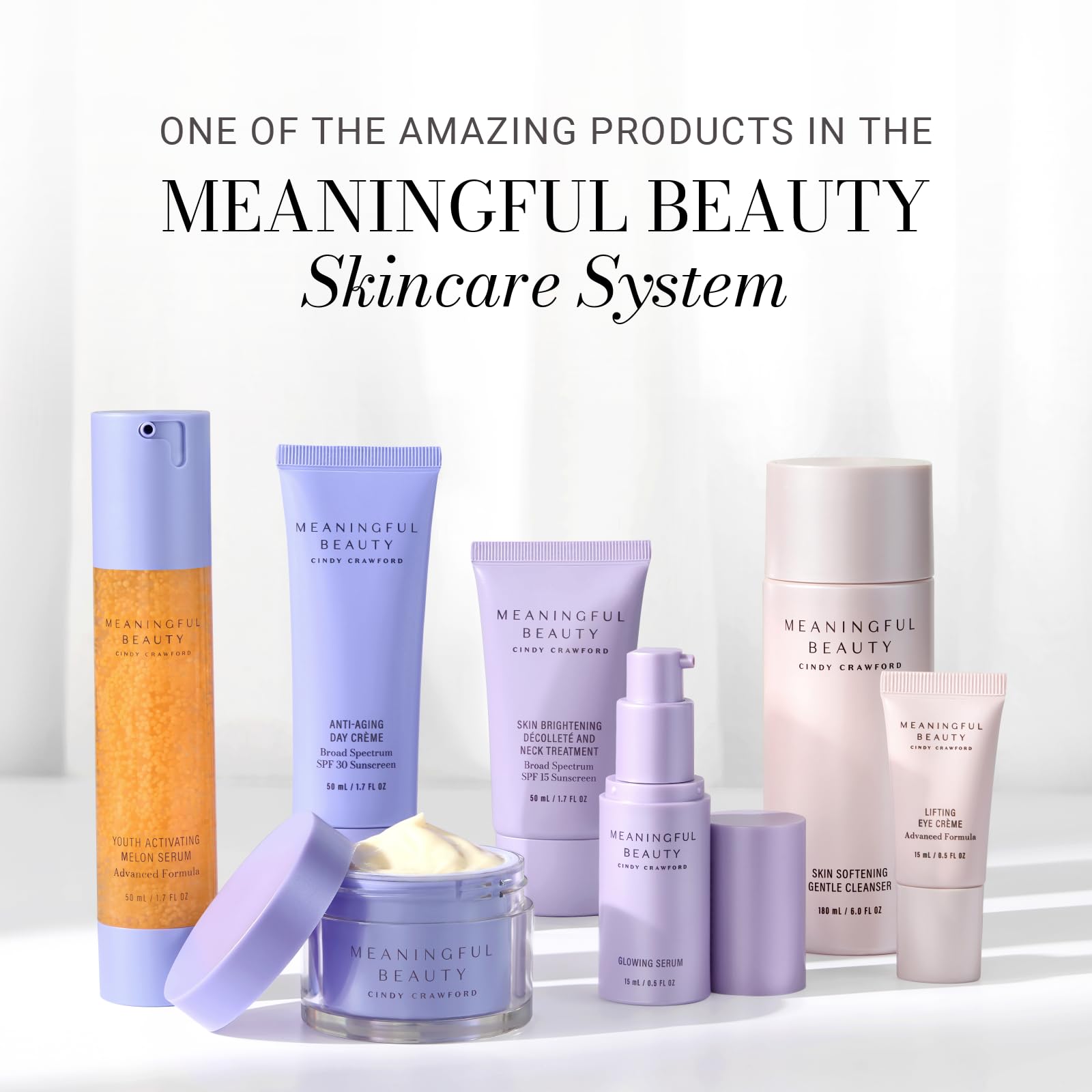Meaningful Beauty Youth Activating Melon Serum travel-size packaging on vanity.