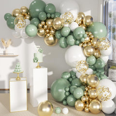 MEBAY Sage Green White Gold arch kit backdrop for elegant party décor.
