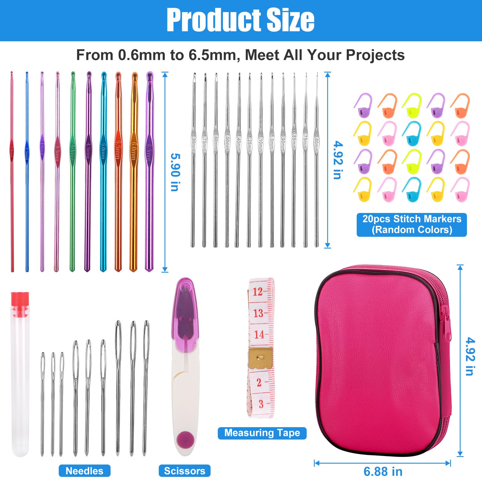 MECHEER aluminum crochet hook 6.5 mm for smooth yarn glide.