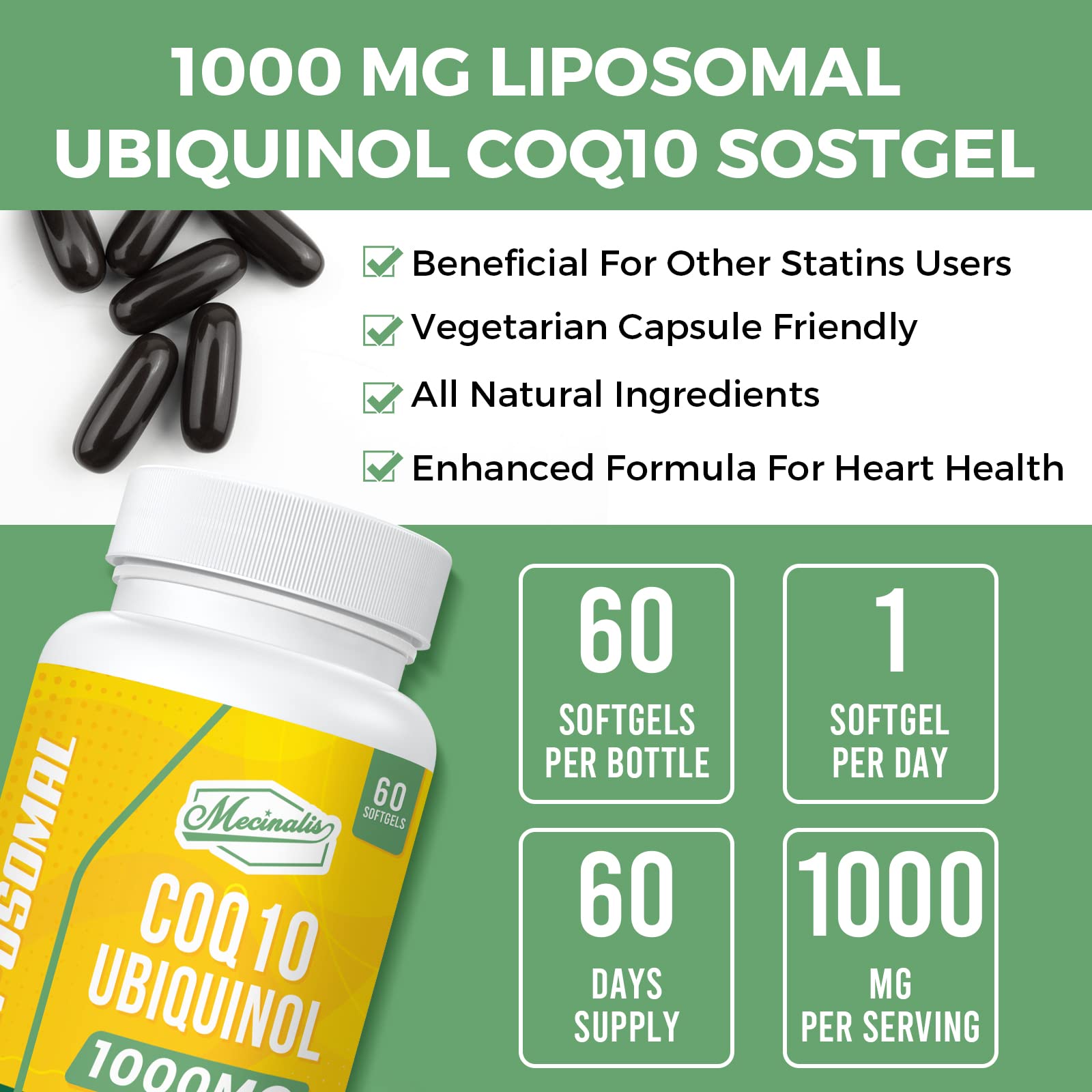 Mecinalis 120-softgel bottle on display emphasizing value and supply