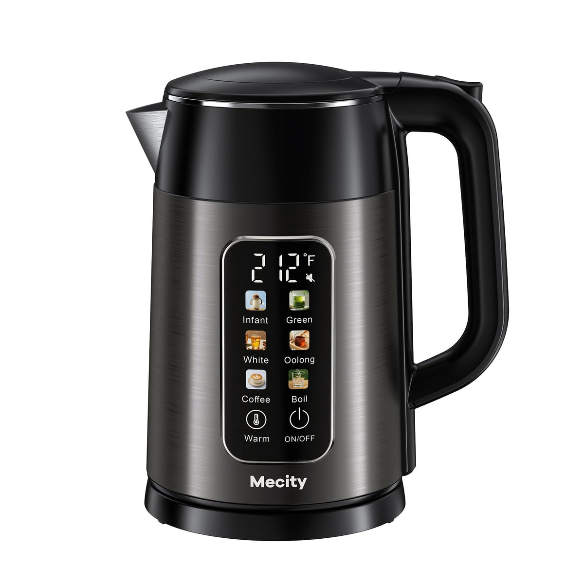 Mecity 1.7L electric kettle with a touch screen for precise temperature control and convenience