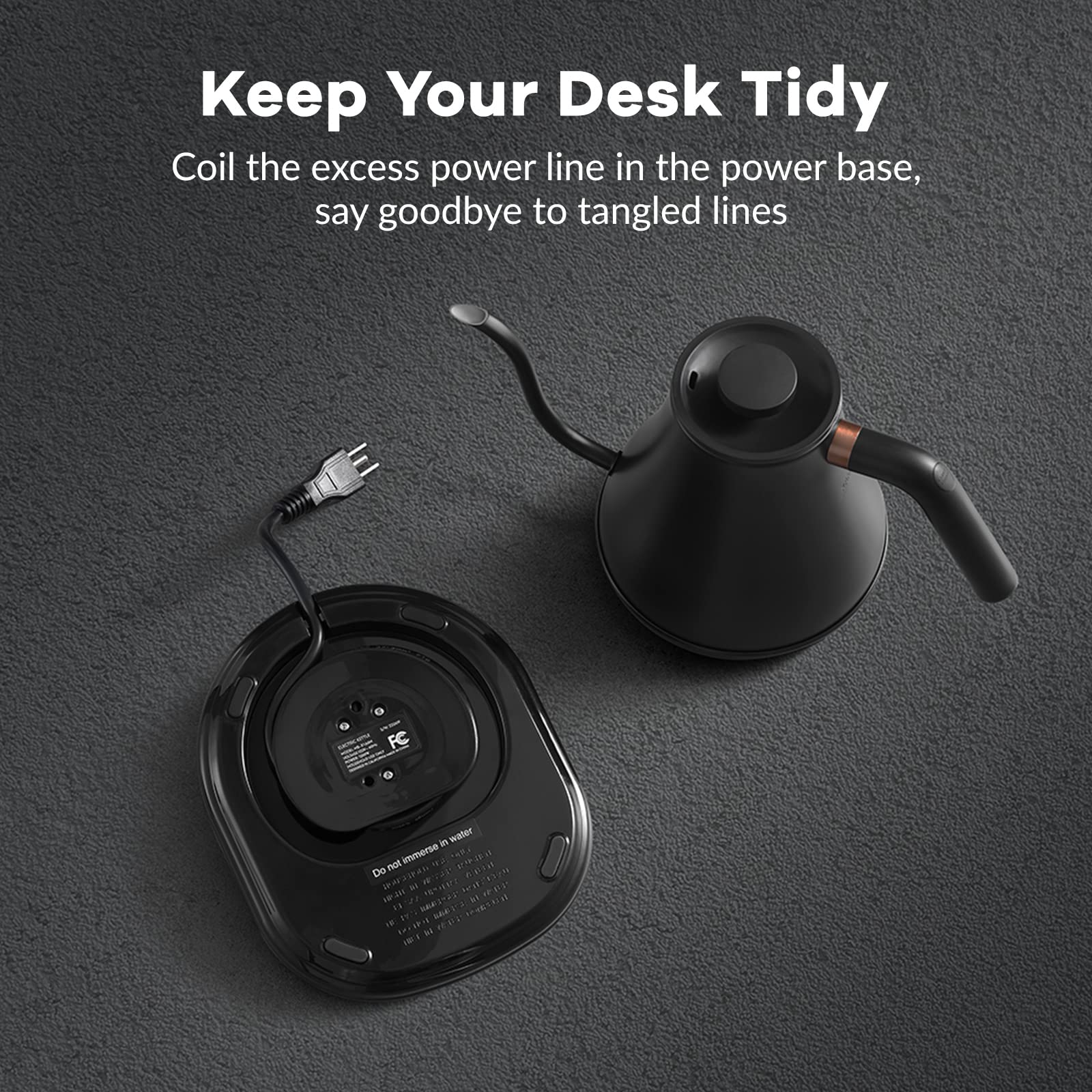 Mecity cord wrap base for a tidy kitchen surface