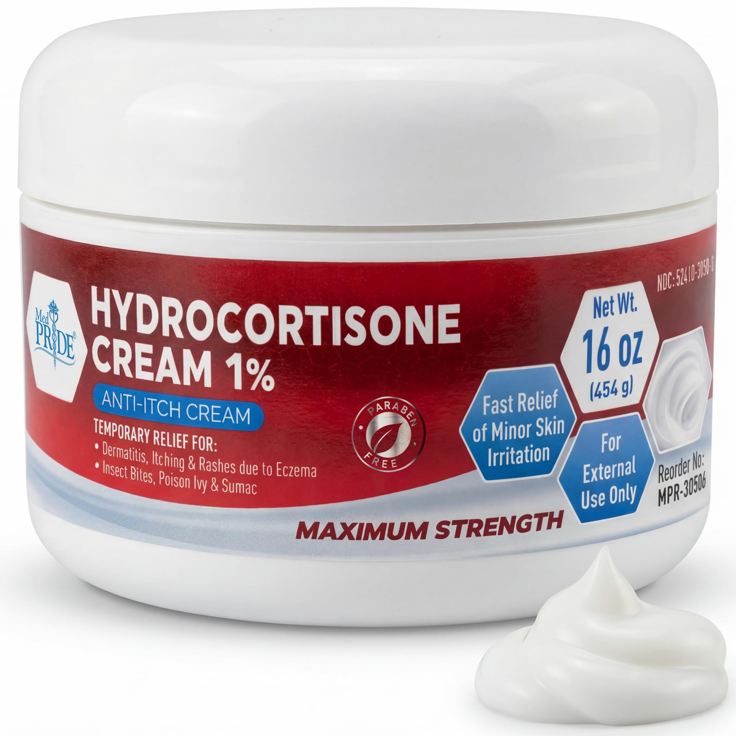 MED PRIDE 1% Hydrocortisone Cream bulk 16 oz jar ready for home or clinic use