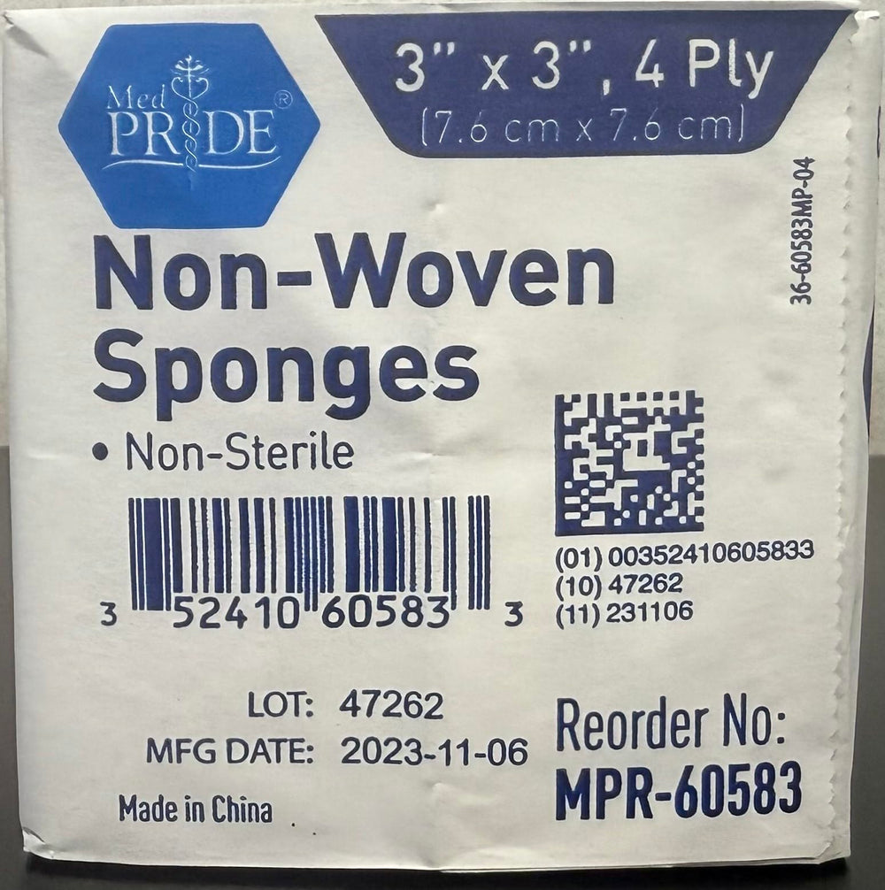 MED PRIDE 3x3 gauze pads packaging label with product details