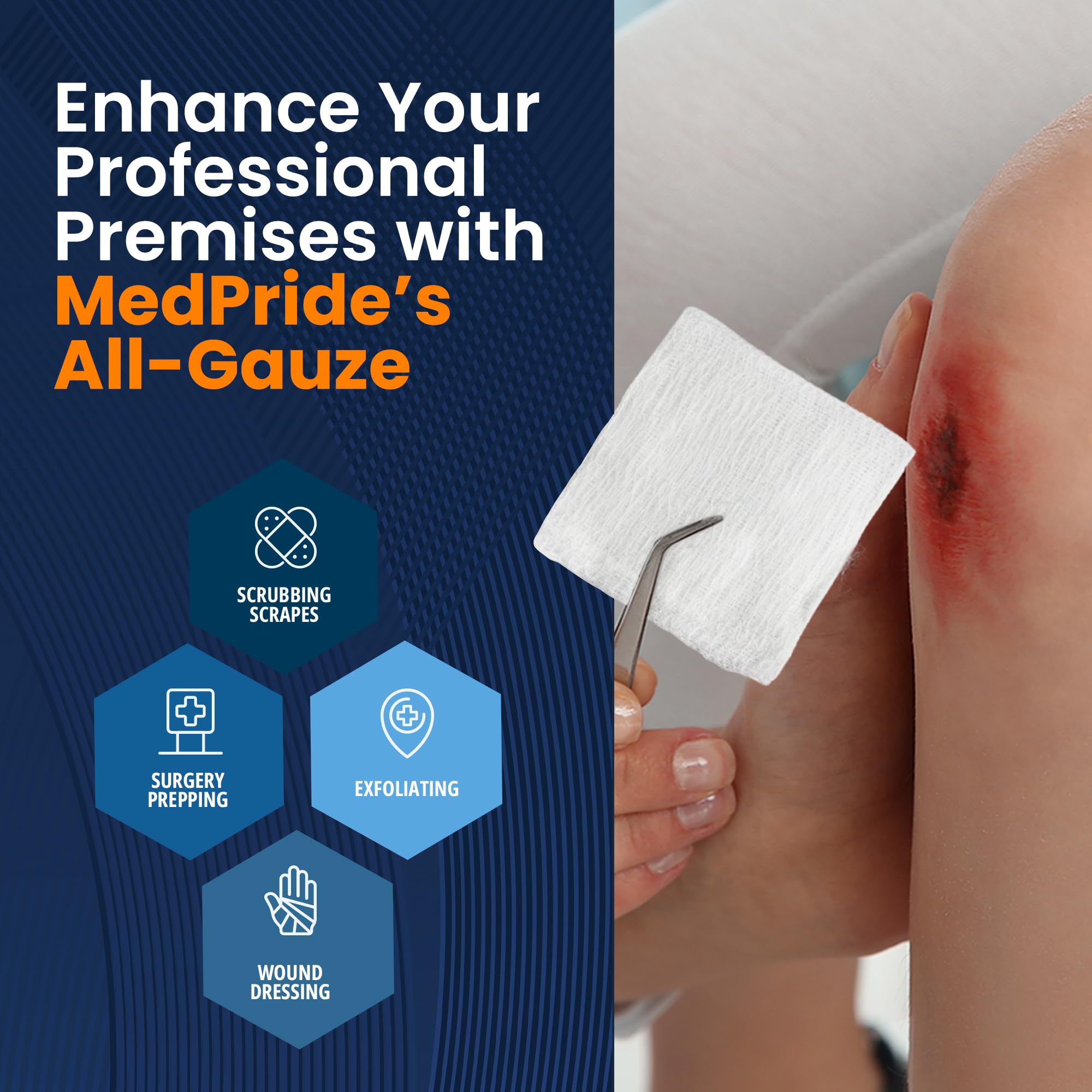MED PRIDE gauze sponges with ultra-soft 12-ply weave.