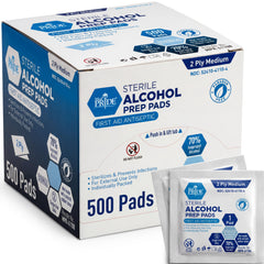 MED PRIDE alcohol prep pads in sterile packaging for quick, clean skin prep.