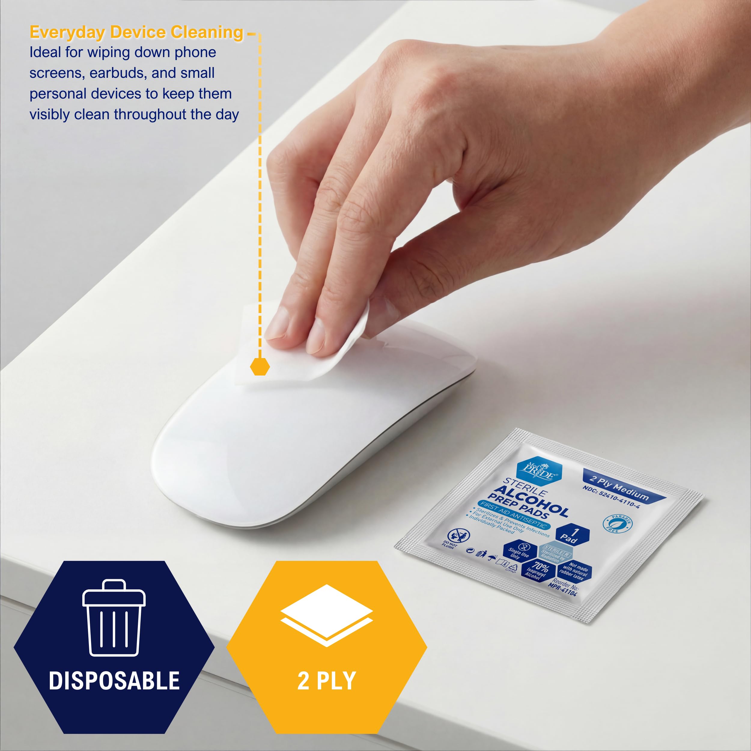 MED PRIDE alcohol swabs ideal for pre-injection skin sanitation.