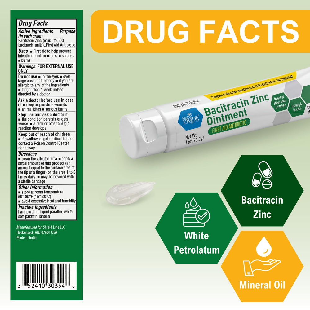 Med Pride Bacitracin Zinc Ointment on a kitchen counter for everyday use.