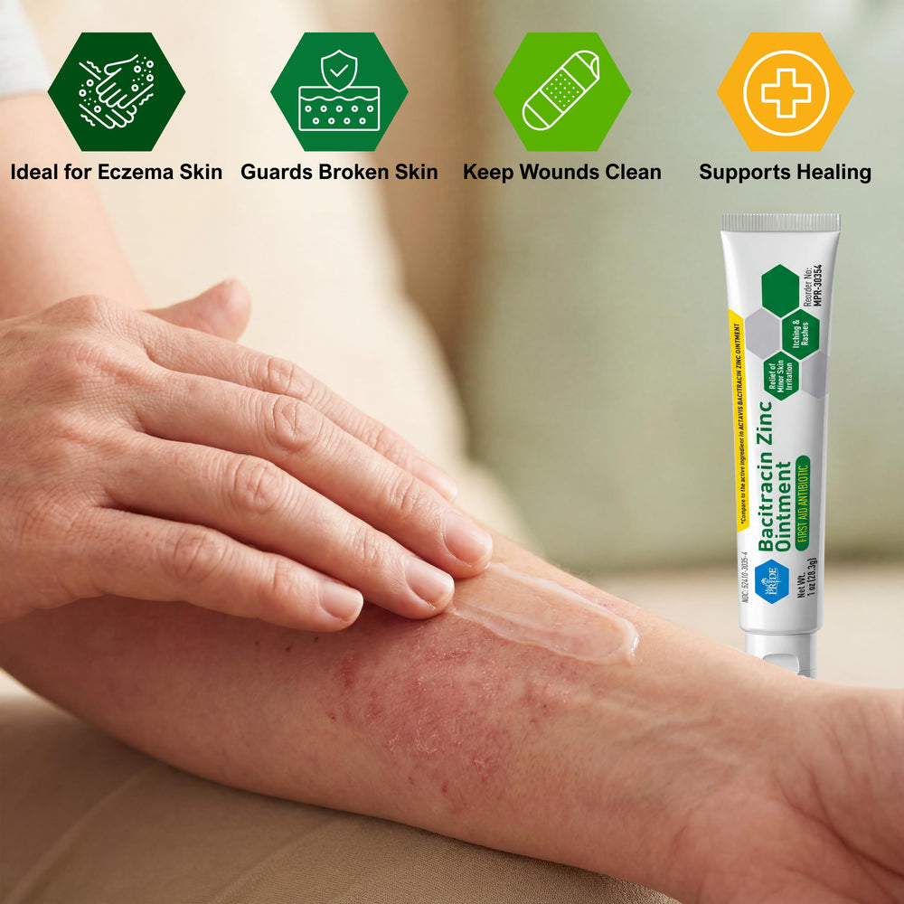 Med Pride Bacitracin Zinc Ointment stored in a first-aid kit.