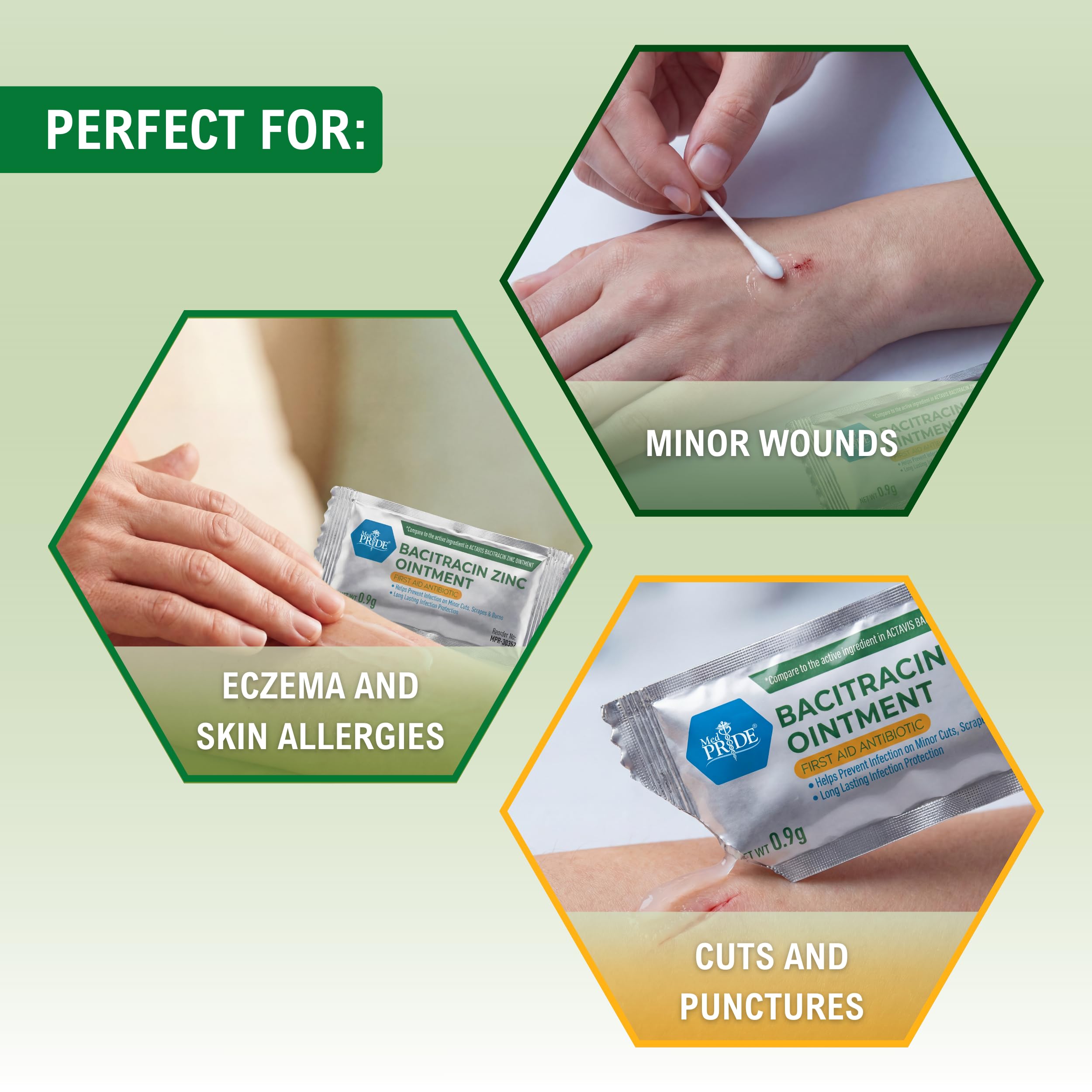 Assorted packets and tube laid out to show complete care set