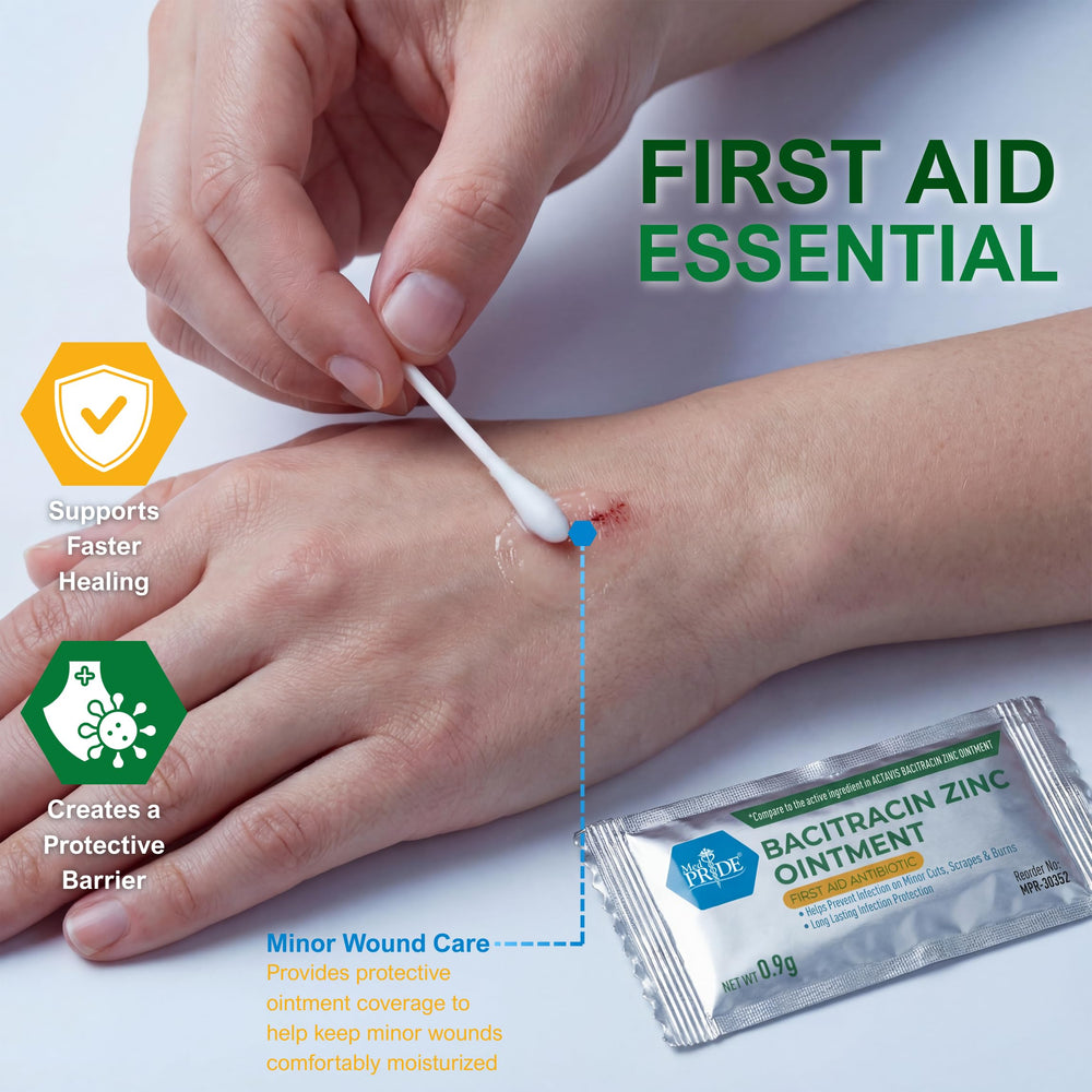 MED PRIDE Bacitracin Zinc Ointment tube close-up showing compact wound care solution