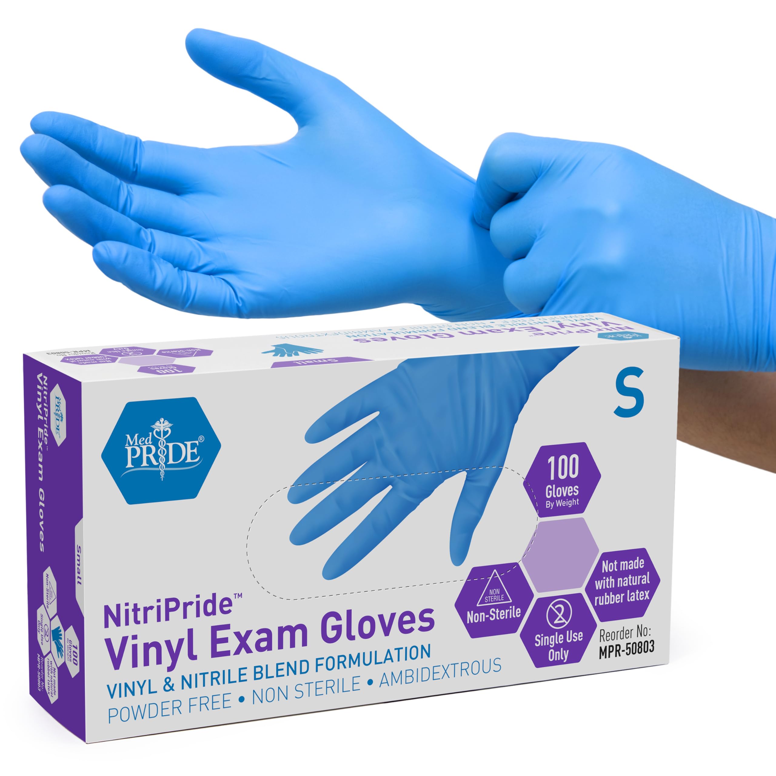 MED PRIDE blue exam gloves in a box of 100 for everyday tasks