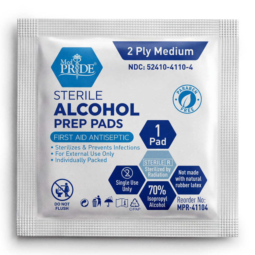 MED PRIDE bulk pack of 500 pads suits clinics and households.