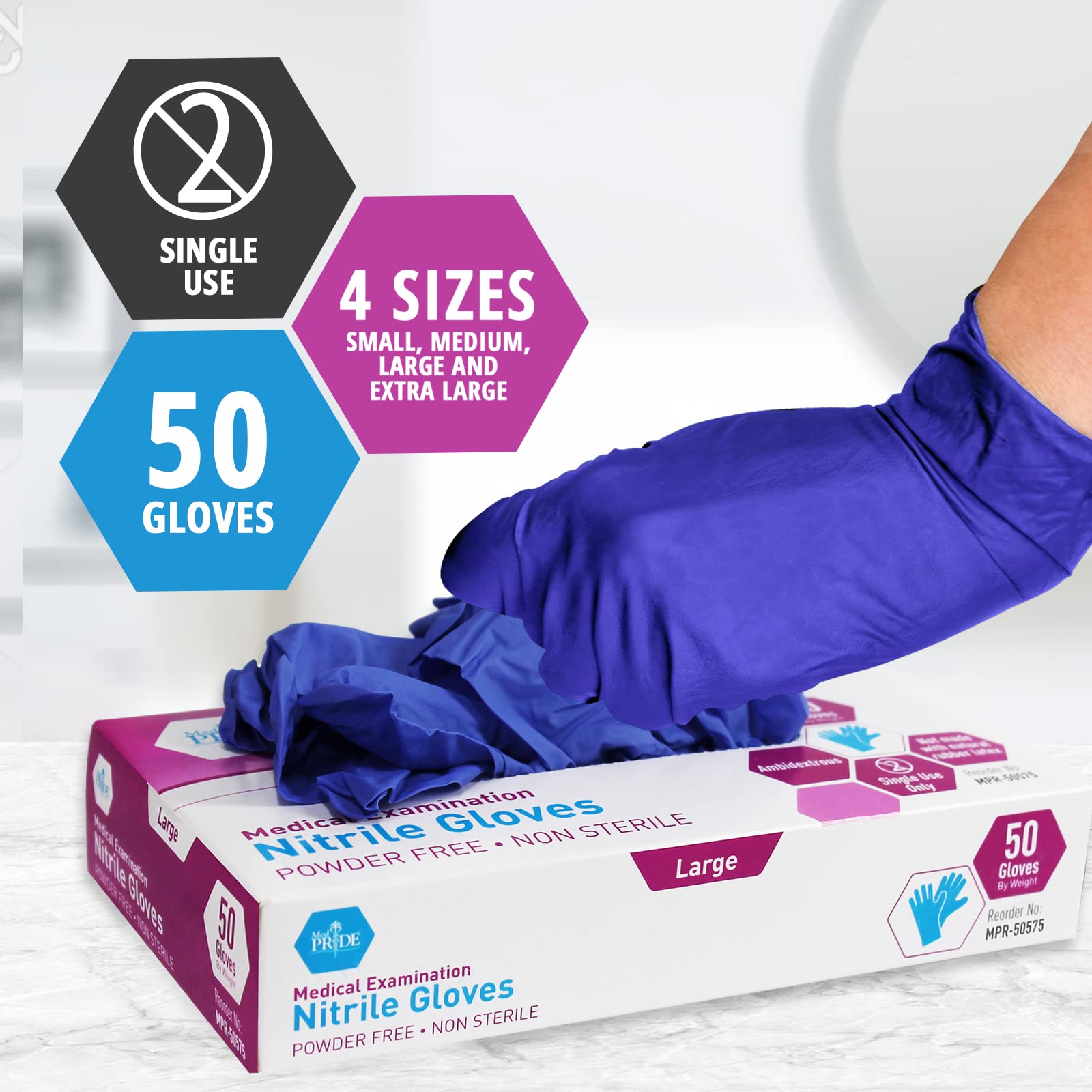 MED PRIDE disposable nitrile gloves ideal for healthcare and food service safety.
