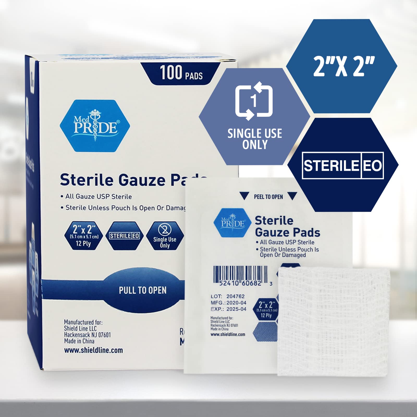 MED PRIDE gauze pads in first aid kit ready for quick wound care.