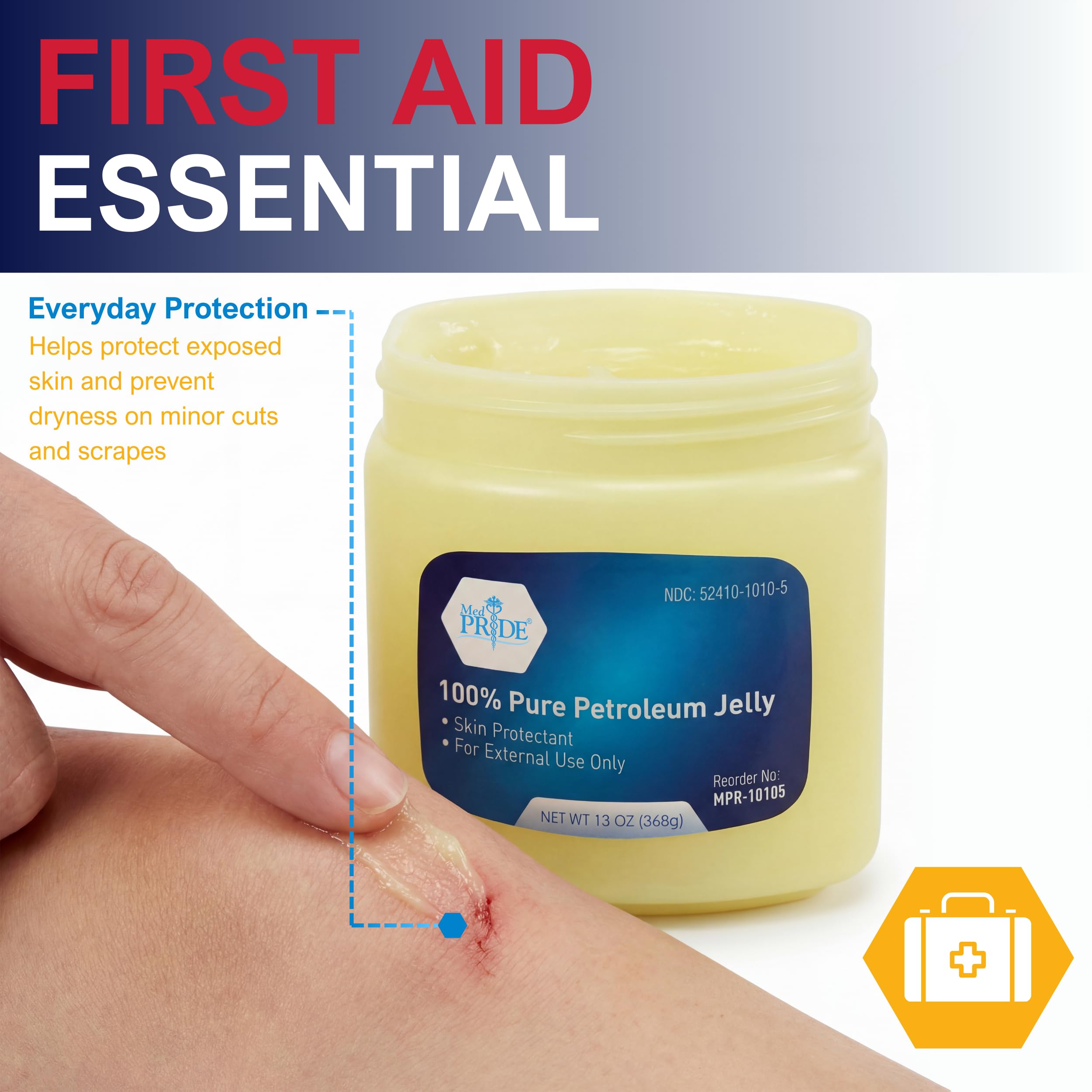 MED PRIDE hands applying white petroleum jelly to seal moisture