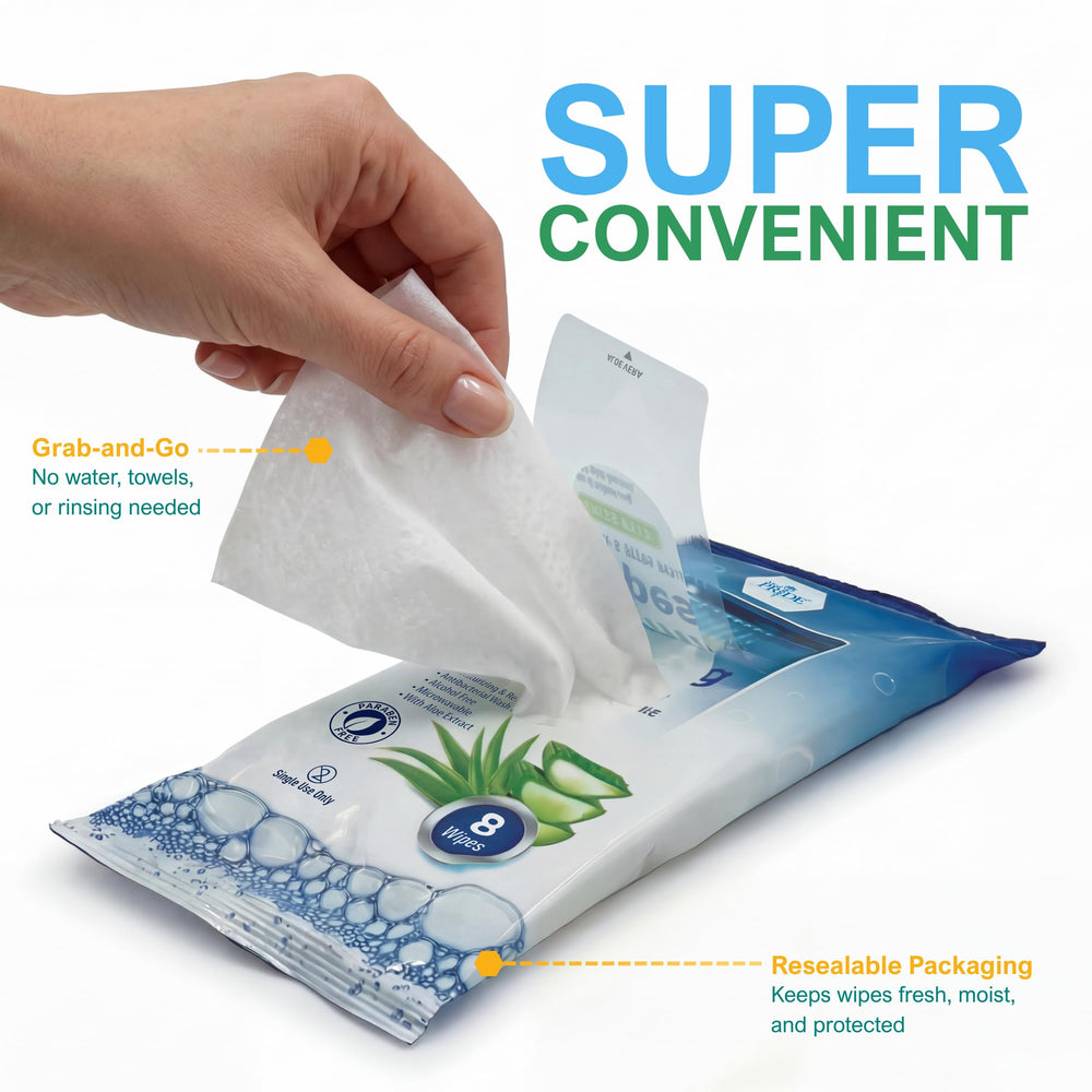 MED PRIDE adult hygiene wipes; skin-friendly cleansing with aloe.