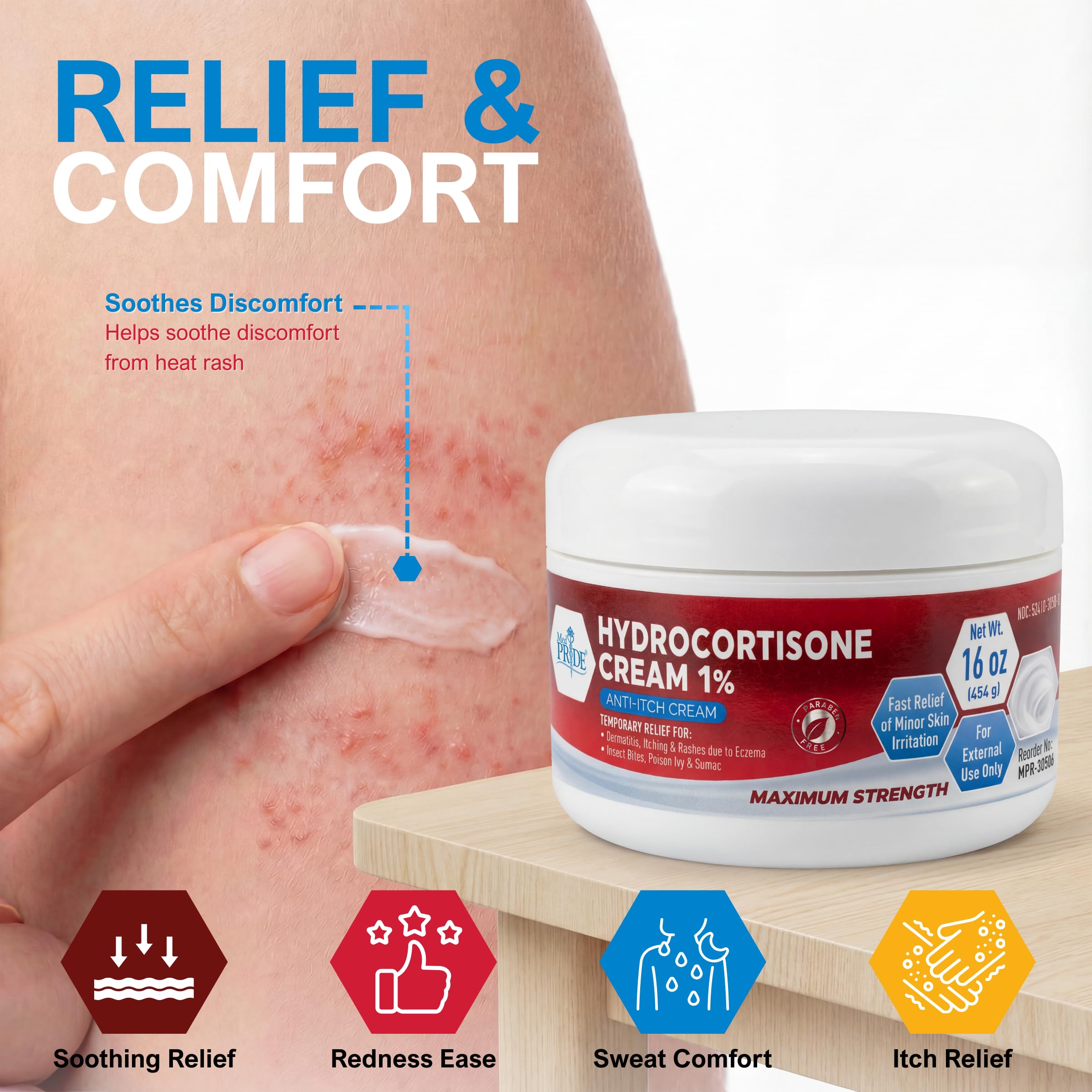 Applying MED PRIDE 1% hydrocortisone cream to the skin