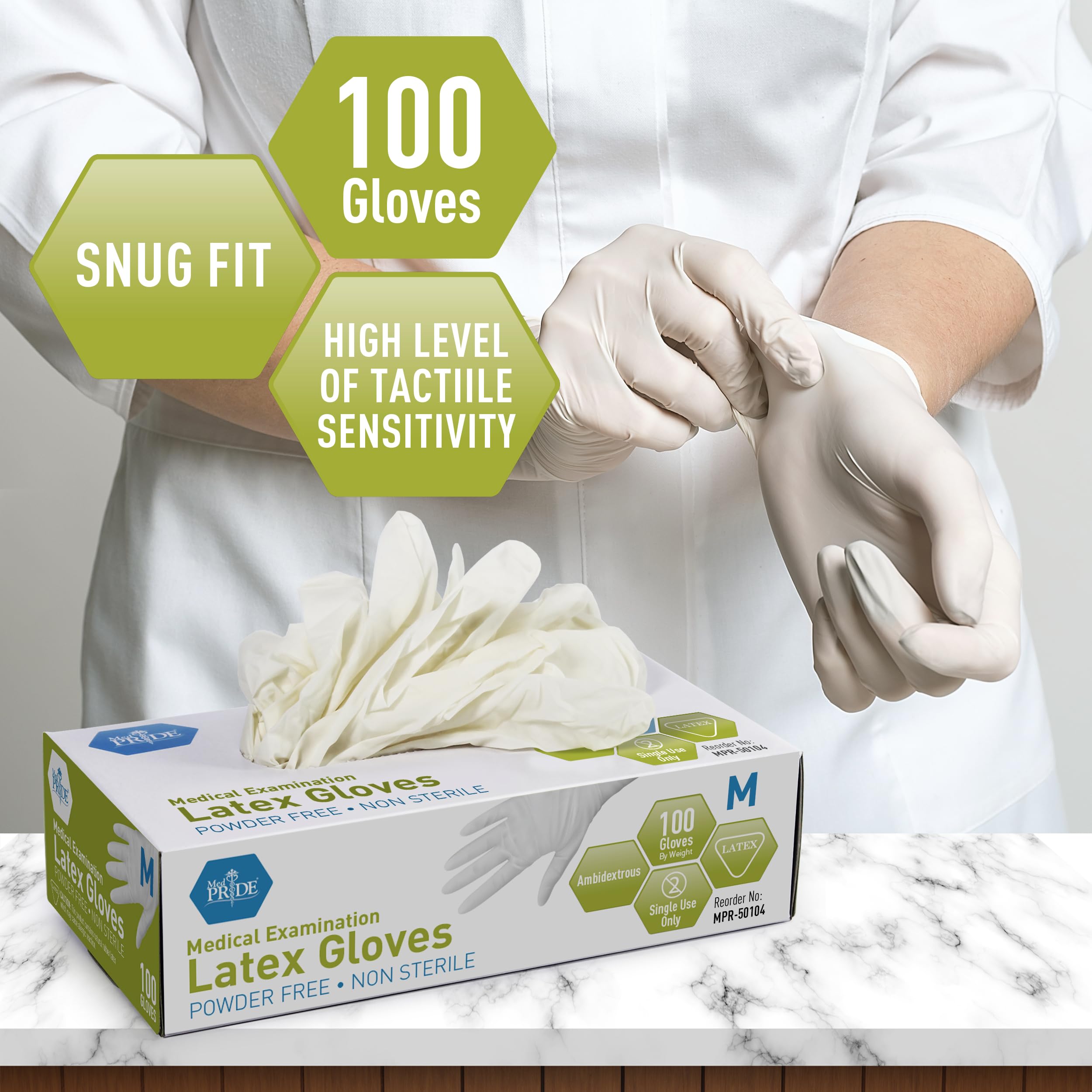 MED PRIDE large size gloves providing secure fit for medical and industrial tasks.