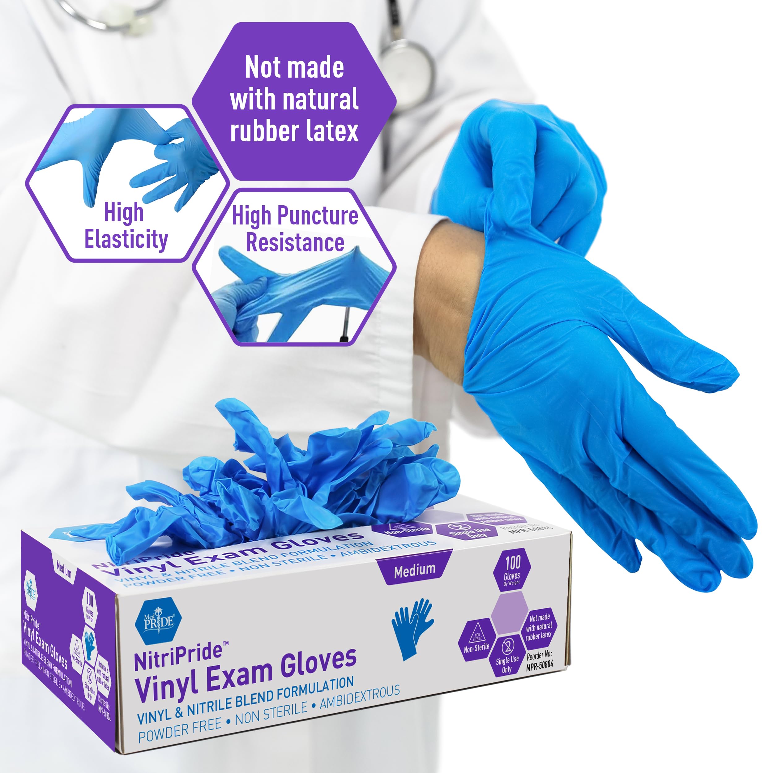 MED PRIDE latex-free gloves show a flexible, comfy fit for routine tasks.