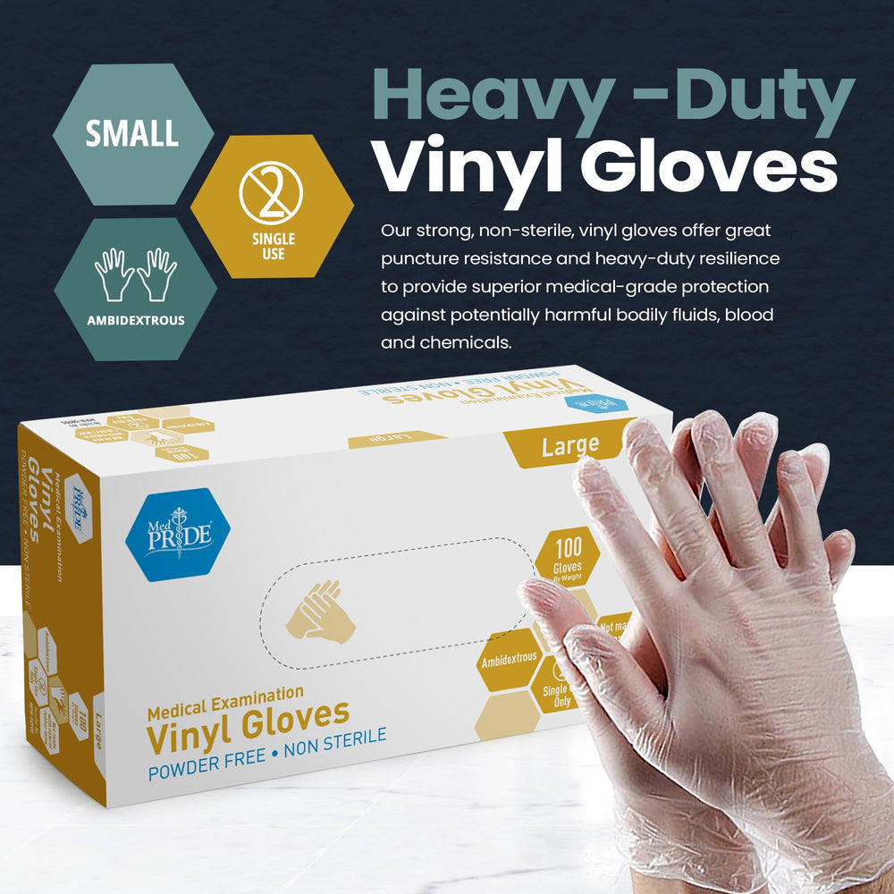 MED PRIDE latex-free powder-free-pack-100-clear gloves suit sensitive skin in kitchens and clinics.