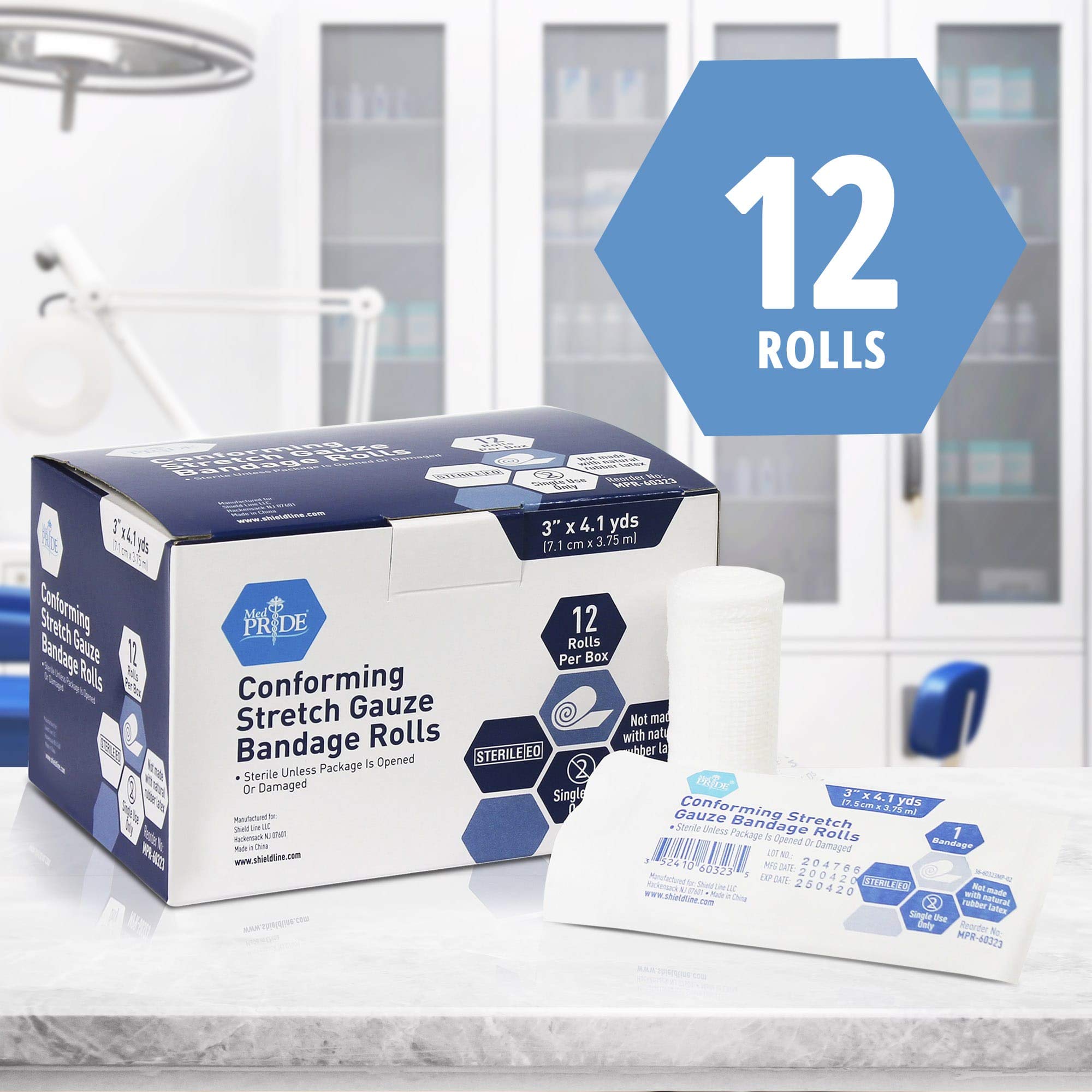 MED PRIDE latex-free sterile gauze bandage roll close-up for skin-friendly care