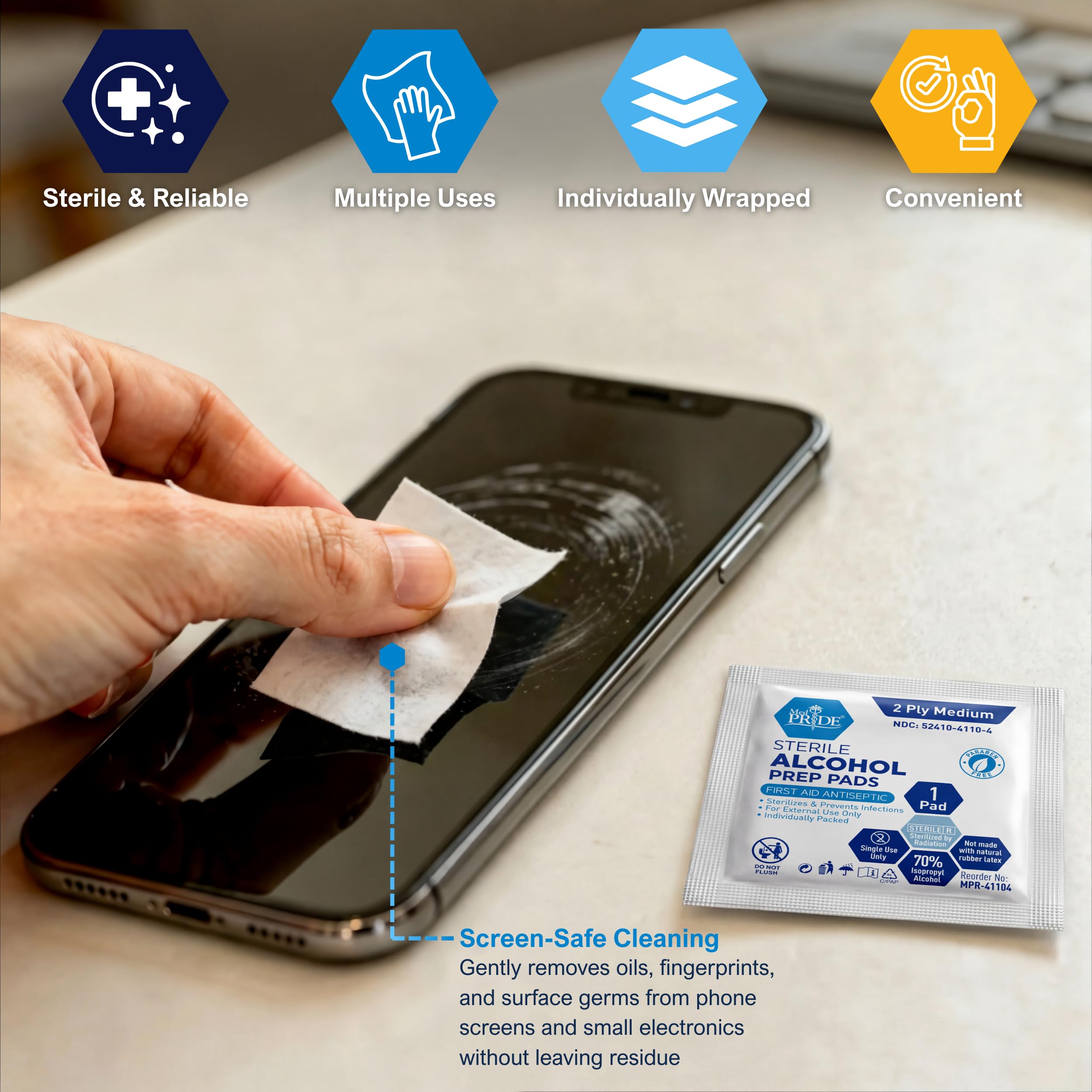 MED PRIDE medium square pads fit standard first aid and home kits.