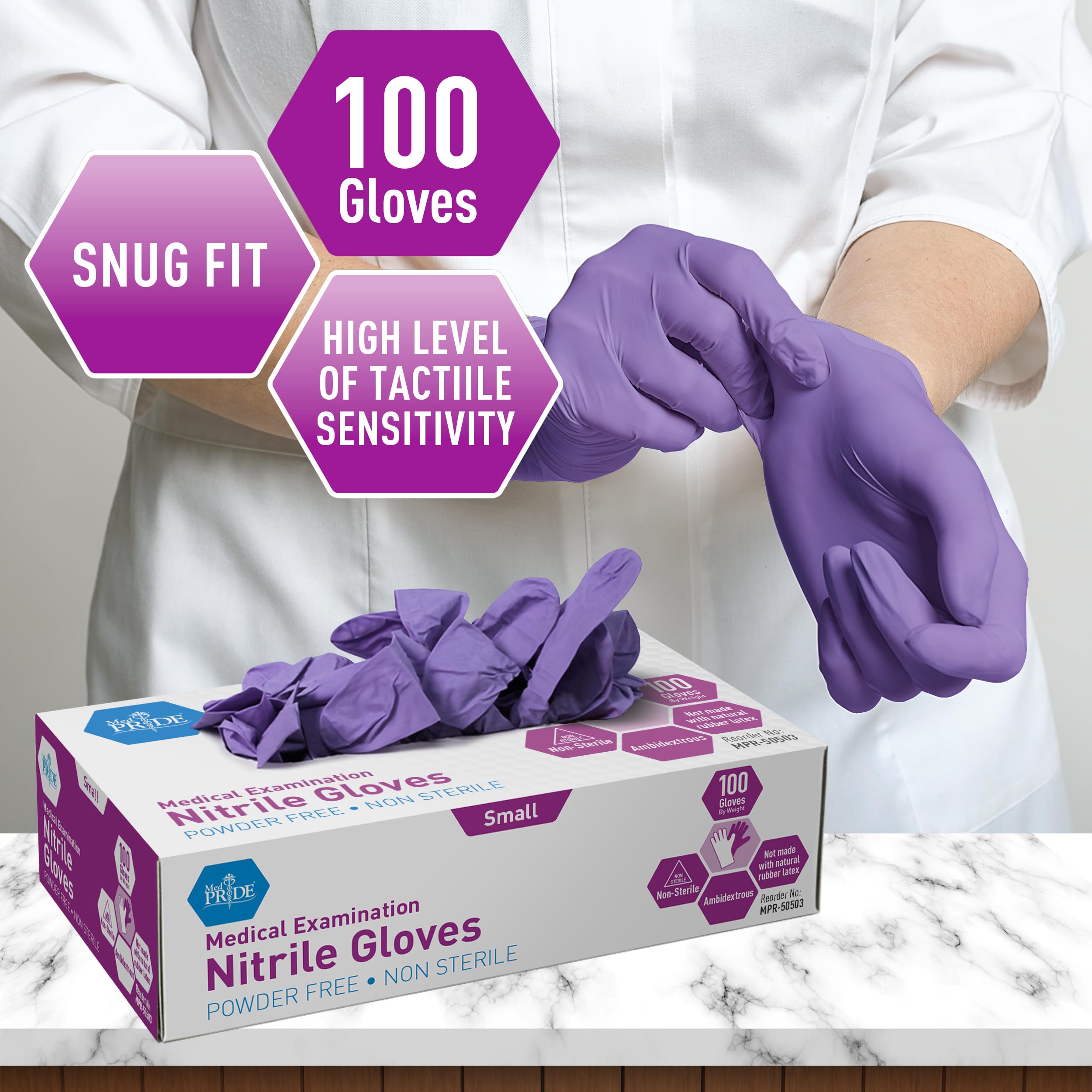 MedPride beaded-cuff nitrile gloves providing added durability at wrist.