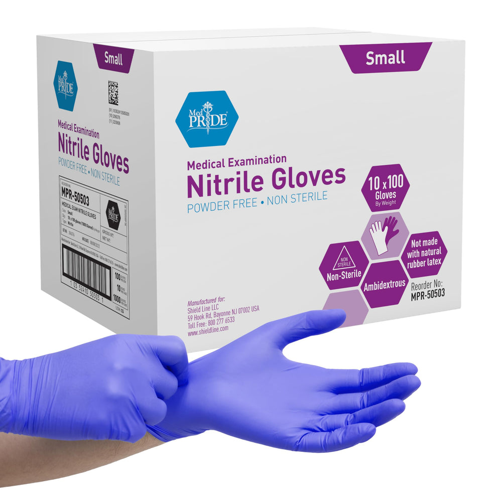 MedPride nitrile gloves small with textured fingertips for precise handling.